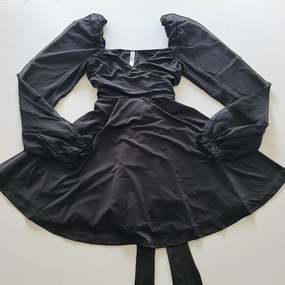 Lucy In The Sky Wrap Dress Medium Black Lexi Ruffle Balloon Sleeve Cocktail - Picture 1 of 12